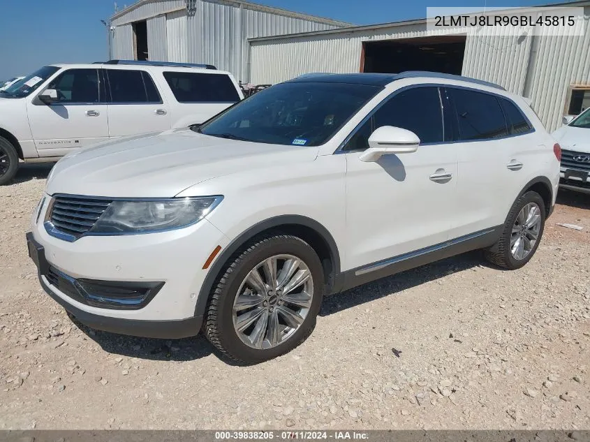 2016 Lincoln Mkx Reserve VIN: 2LMTJ8LR9GBL45815 Lot: 39838205