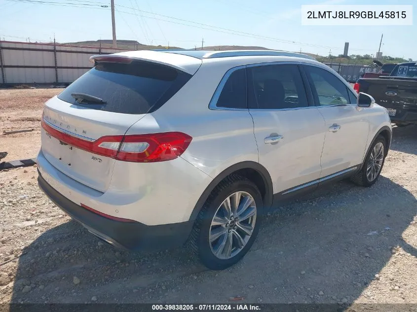 2016 Lincoln Mkx Reserve VIN: 2LMTJ8LR9GBL45815 Lot: 39838205