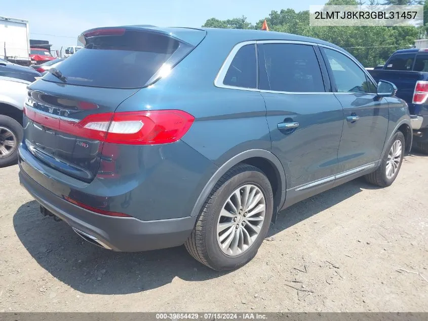 2016 Lincoln Mkx Select VIN: 2LMTJ8KR3GBL31457 Lot: 39854429