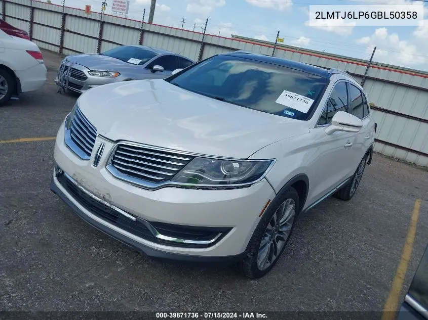 2016 Lincoln Mkx Reserve VIN: 2LMTJ6LP6GBL50358 Lot: 39871736