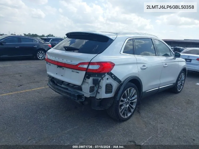 2016 Lincoln Mkx Reserve VIN: 2LMTJ6LP6GBL50358 Lot: 39871736