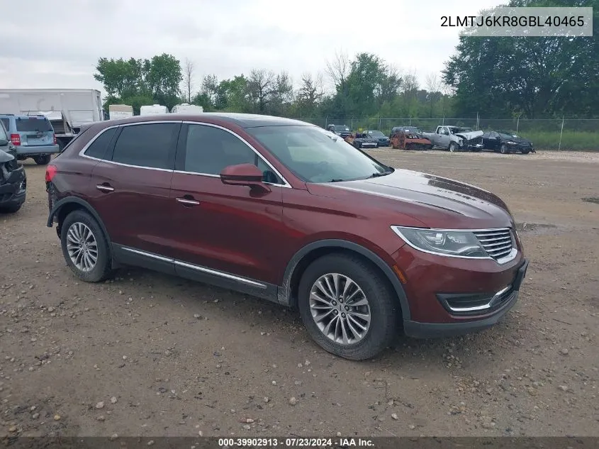 2016 Lincoln Mkx Select VIN: 2LMTJ6KR8GBL40465 Lot: 39902913