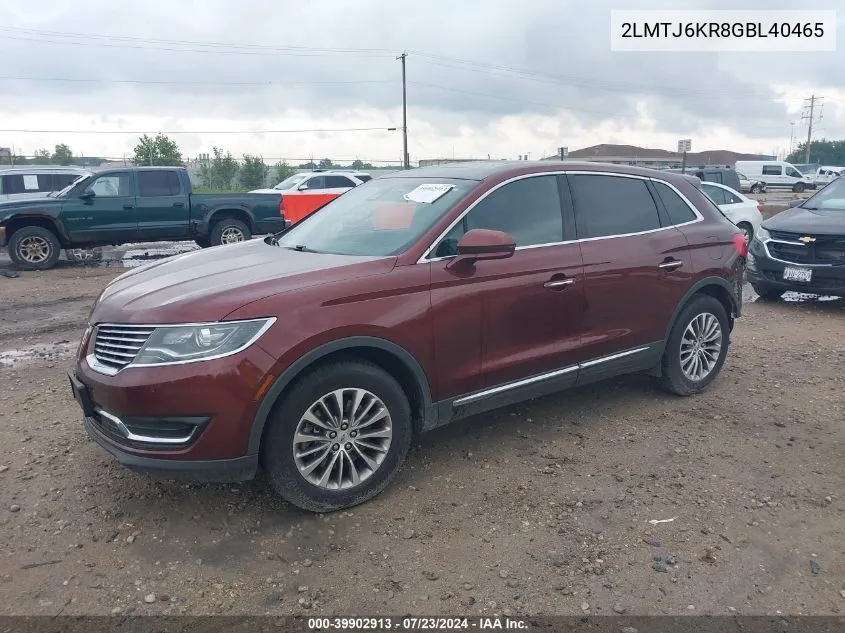 2LMTJ6KR8GBL40465 2016 Lincoln Mkx Select