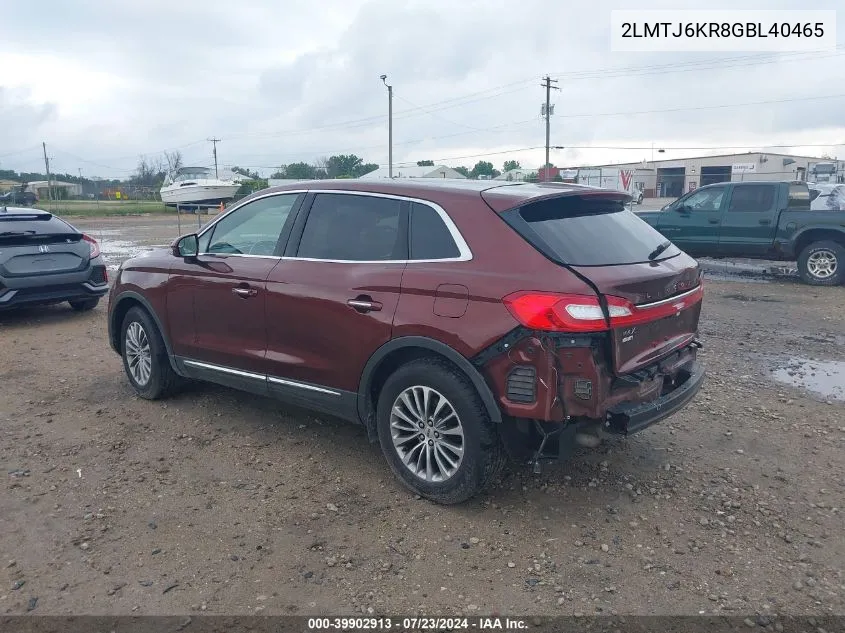 2LMTJ6KR8GBL40465 2016 Lincoln Mkx Select