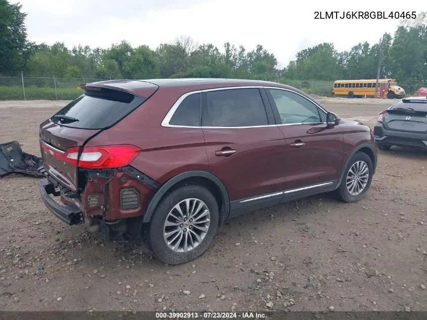 2016 Lincoln Mkx Select VIN: 2LMTJ6KR8GBL40465 Lot: 39902913