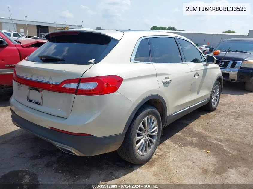 2016 Lincoln Mkx Select VIN: 2LMTJ6KR8GBL33533 Lot: 39912089