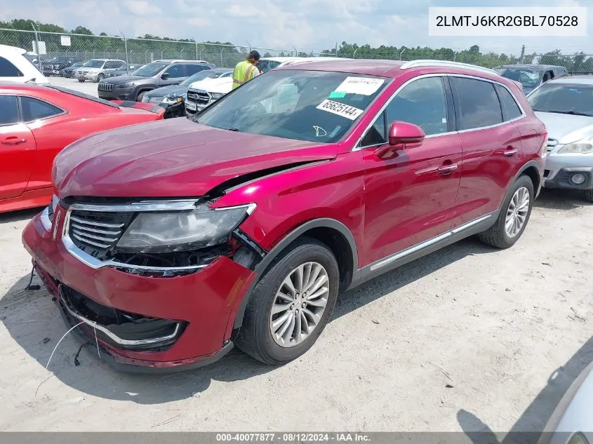 2016 Lincoln Mkx Select VIN: 2LMTJ6KR2GBL70528 Lot: 40077877