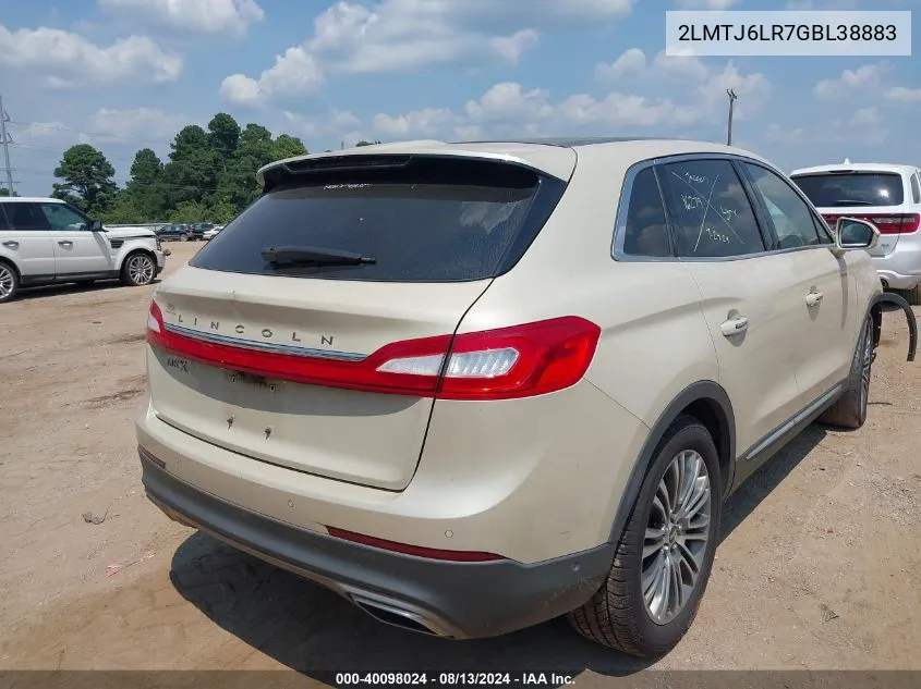 2016 Lincoln Mkx Reserve VIN: 2LMTJ6LR7GBL38883 Lot: 40098024