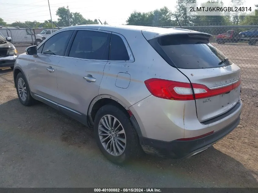 2LMTJ6KR6GBL24314 2016 Lincoln Mkx Select