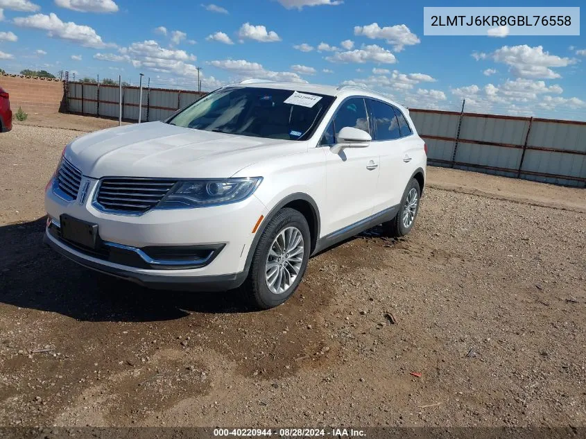 2016 Lincoln Mkx Select VIN: 2LMTJ6KR8GBL76558 Lot: 40220944