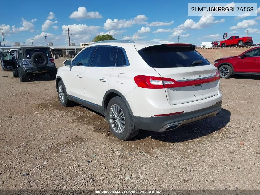 2LMTJ6KR8GBL76558 2016 Lincoln Mkx Select