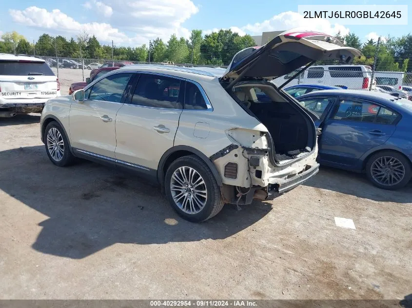 2016 Lincoln Mkx Reserve VIN: 2LMTJ6LR0GBL42645 Lot: 40292954