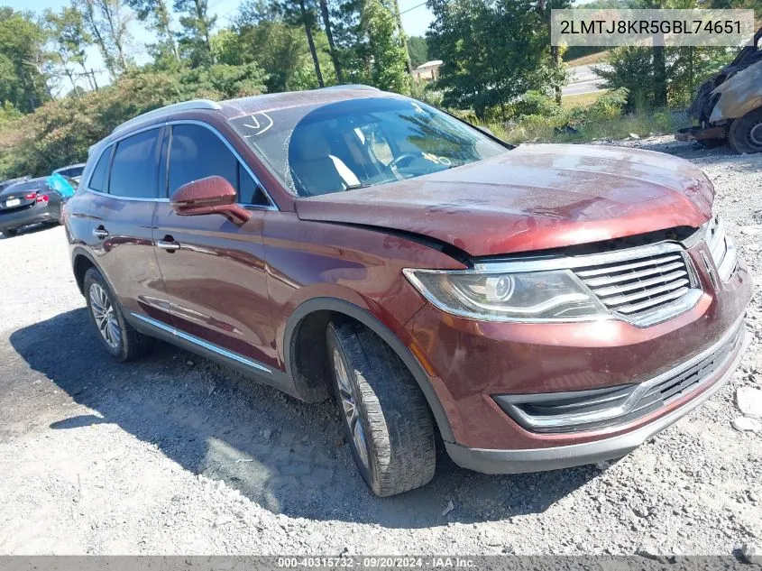 2LMTJ8KR5GBL74651 2016 Lincoln Mkx Select