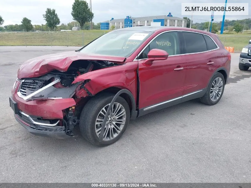 2016 Lincoln Mkx Reserve VIN: 2LMTJ6LR0GBL55864 Lot: 40331130