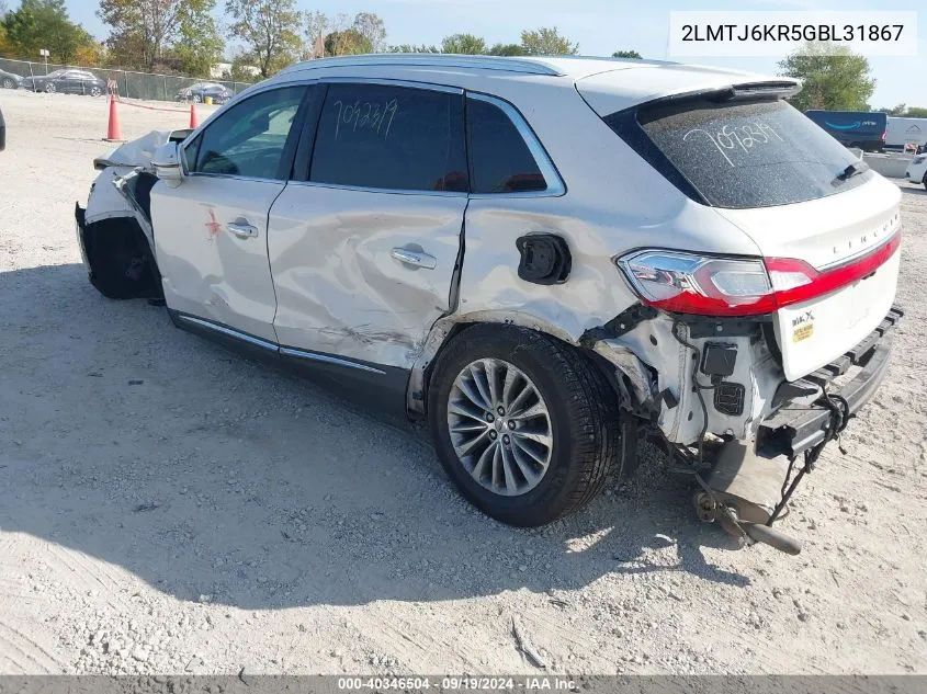 2016 Lincoln Mkx Select VIN: 2LMTJ6KR5GBL31867 Lot: 40346504