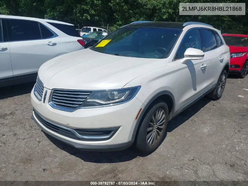 2LMPJ6KR8HBL21868 2017 Lincoln Mkx Select