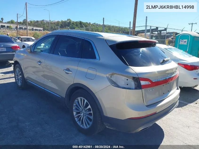 2017 Lincoln Mkx Select VIN: 2LMPJ6KR8HBL14998 Lot: 40142981