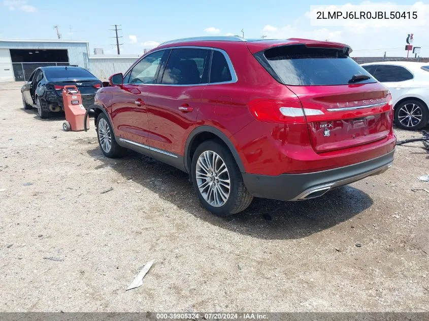 2018 Lincoln Mkx Reserve VIN: 2LMPJ6LR0JBL50415 Lot: 39905324