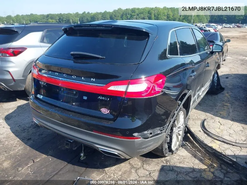 2018 Lincoln Mkx Select VIN: 2LMPJ8KR7JBL21670 Lot: 39976288