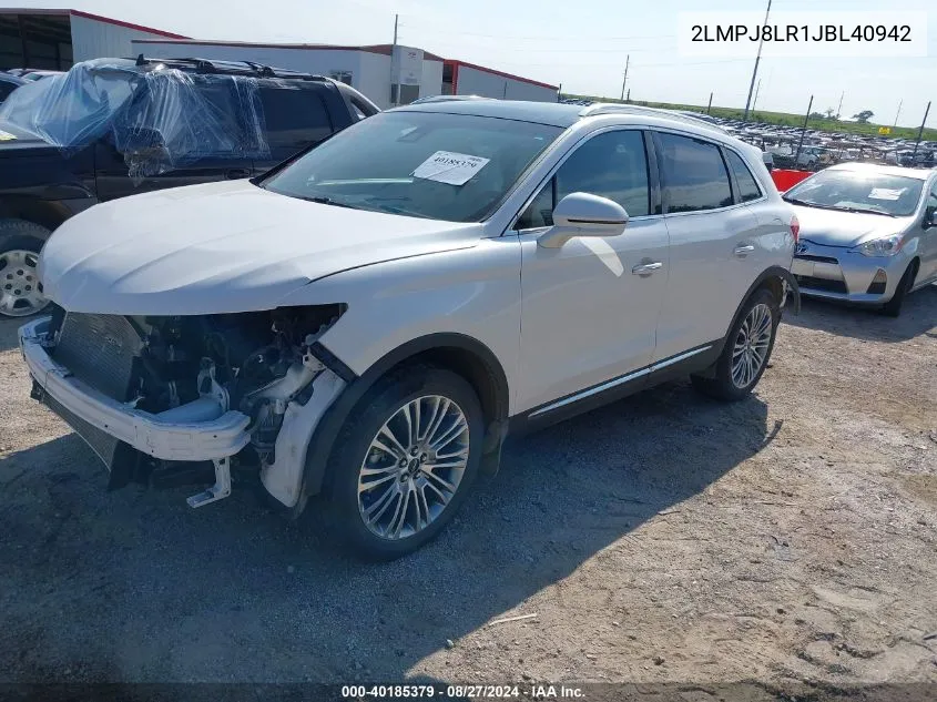 2018 Lincoln Mkx Reserve VIN: 2LMPJ8LR1JBL40942 Lot: 40185379