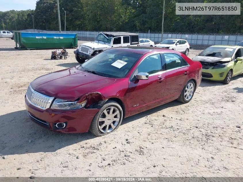 2007 Lincoln Mkz VIN: 3LNHM26T97R651850 Lot: 40390421