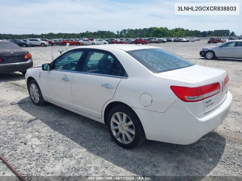 2012 Lincoln Mkz VIN: 3LNHL2GCXCR838803 Lot: 39617995