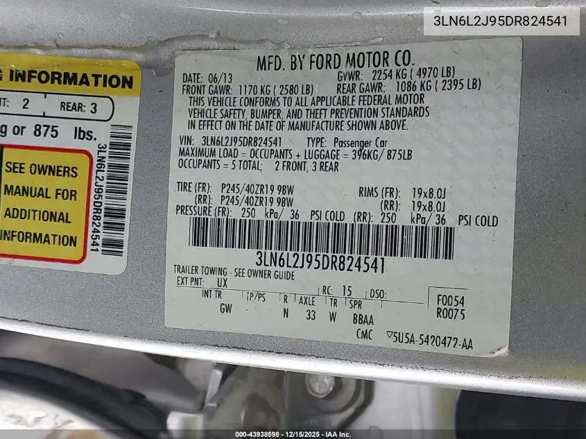 3LN6L2J95DR824541 2013 Lincoln Mkz