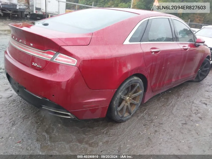 2014 Lincoln Mkz VIN: 3LN6L2G94ER827603 Lot: 40390910