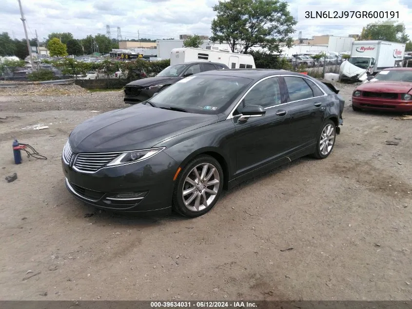 2016 Lincoln Mkz VIN: 3LN6L2J97GR600191 Lot: 39634031