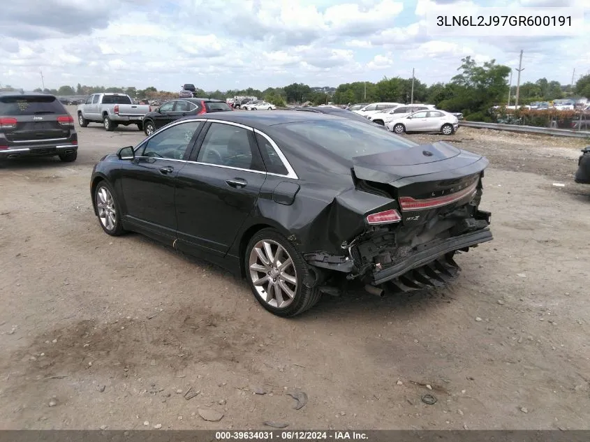 2016 Lincoln Mkz VIN: 3LN6L2J97GR600191 Lot: 39634031