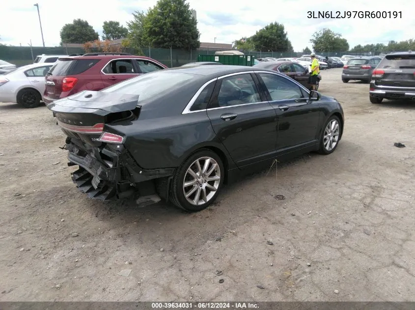 2016 Lincoln Mkz VIN: 3LN6L2J97GR600191 Lot: 39634031