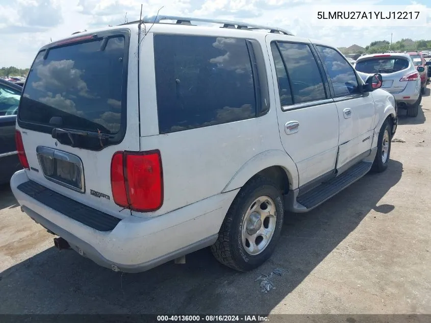 2000 Lincoln Navigator VIN: 5LMRU27A1YLJ12217 Lot: 40136000