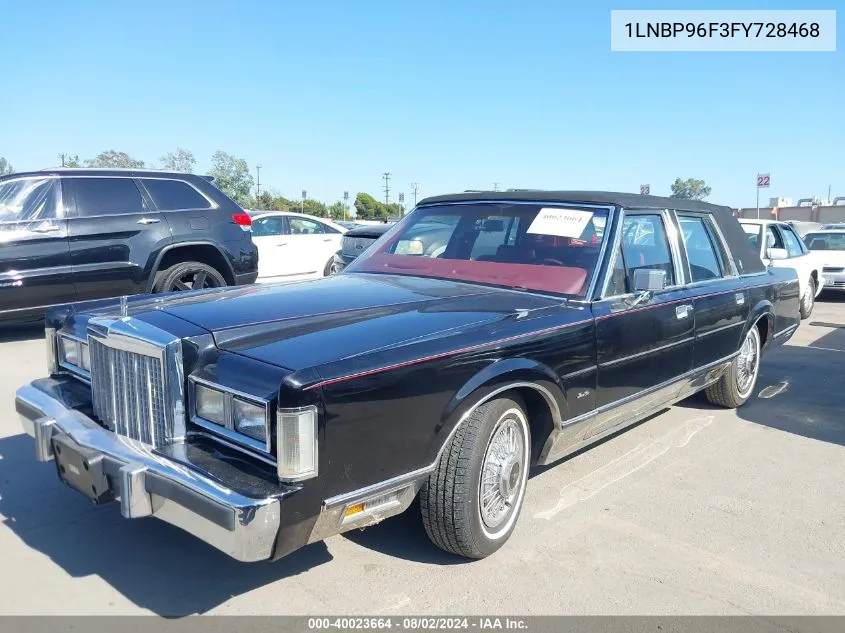 1985 Lincoln Town Car VIN: 1LNBP96F3FY728468 Lot: 40023664