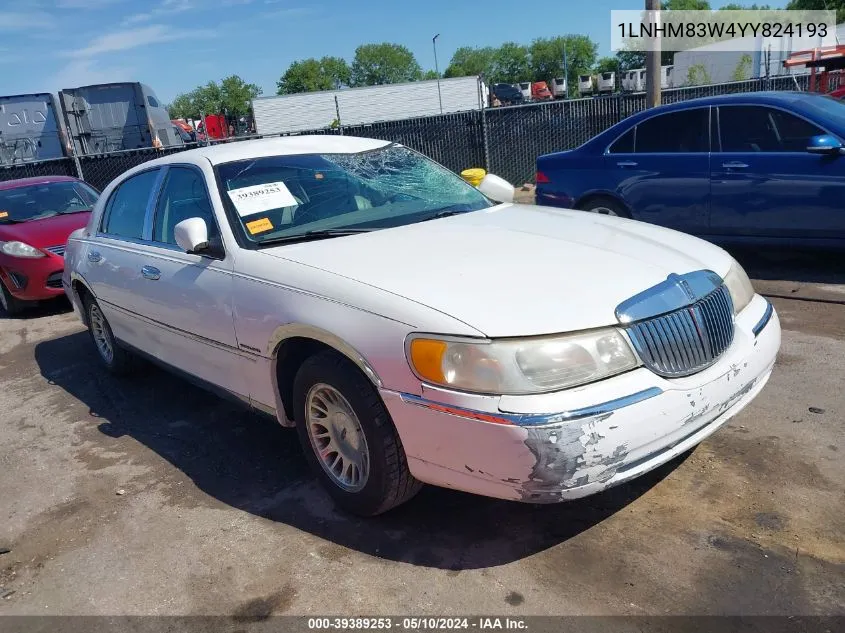 2000 Lincoln Town Car Cartier VIN: 1LNHM83W4YY824193 Lot: 39389253