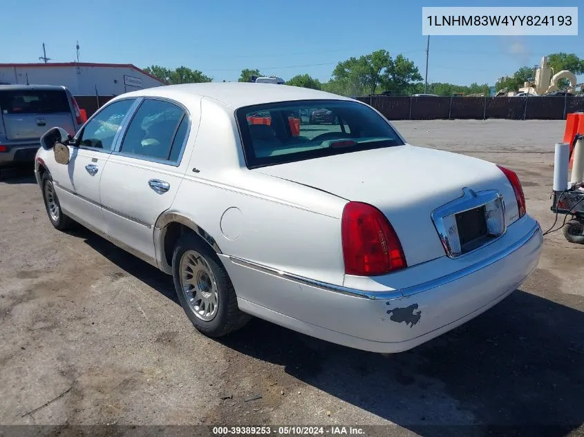 2000 Lincoln Town Car Cartier VIN: 1LNHM83W4YY824193 Lot: 39389253