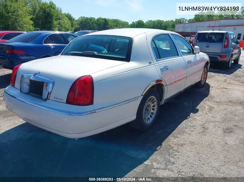 2000 Lincoln Town Car Cartier VIN: 1LNHM83W4YY824193 Lot: 39389253