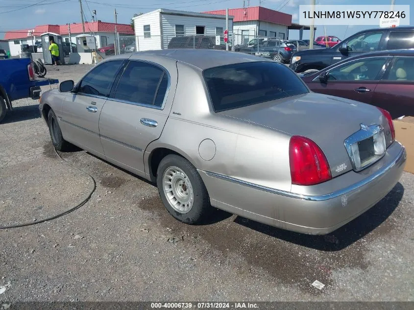 2000 Lincoln Town Car Executive VIN: 1LNHM81W5YY778246 Lot: 40006739