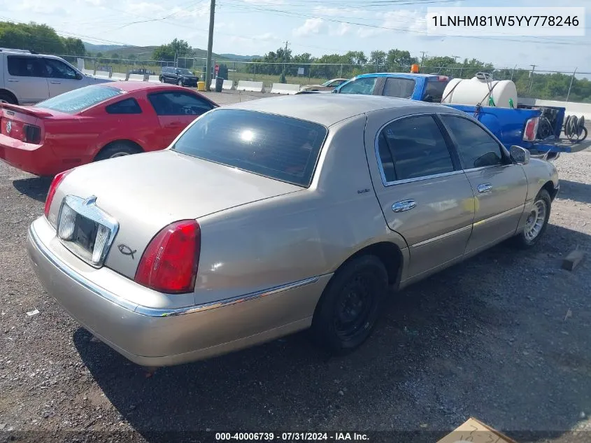 2000 Lincoln Town Car Executive VIN: 1LNHM81W5YY778246 Lot: 40006739