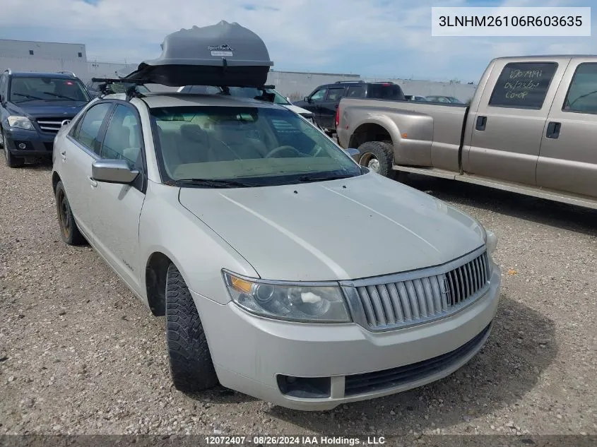 2006 Lincoln Zephyr VIN: 3LNHM26106R603635 Lot: 12072407