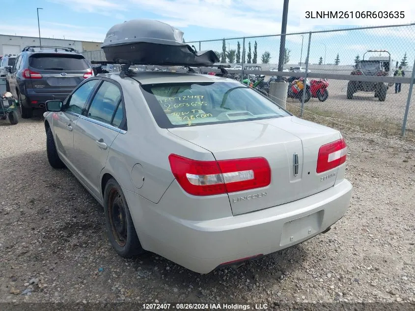 2006 Lincoln Zephyr VIN: 3LNHM26106R603635 Lot: 12072407