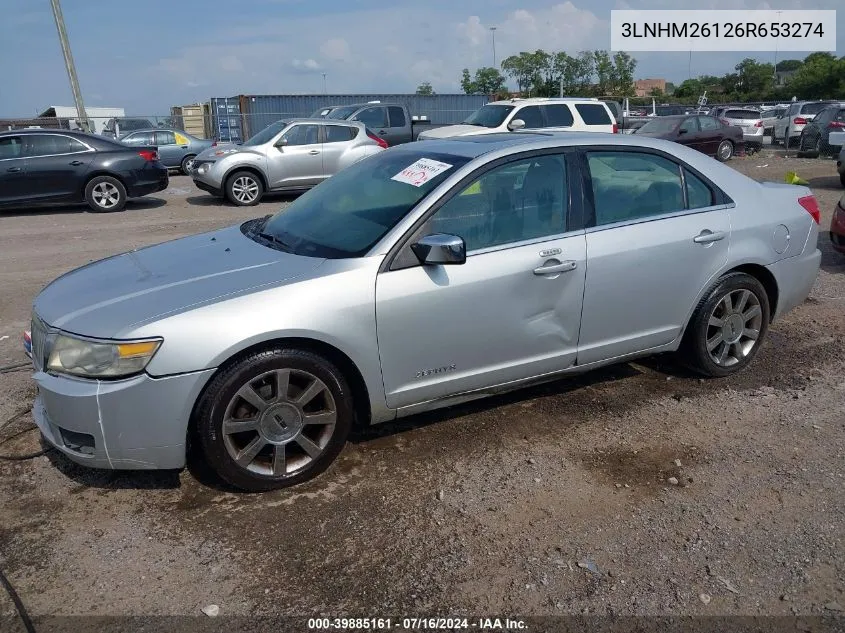 2006 Lincoln Zephyr VIN: 3LNHM26126R653274 Lot: 39885161