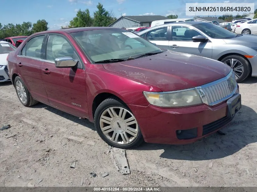 2006 Lincoln Zephyr VIN: 3LNHM26186R643820 Lot: 40153284