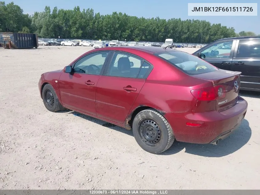 JM1BK12F661511726 2006 Mazda 3 I