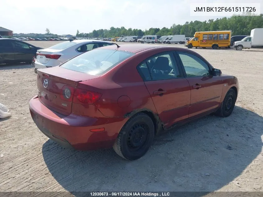 JM1BK12F661511726 2006 Mazda 3 I