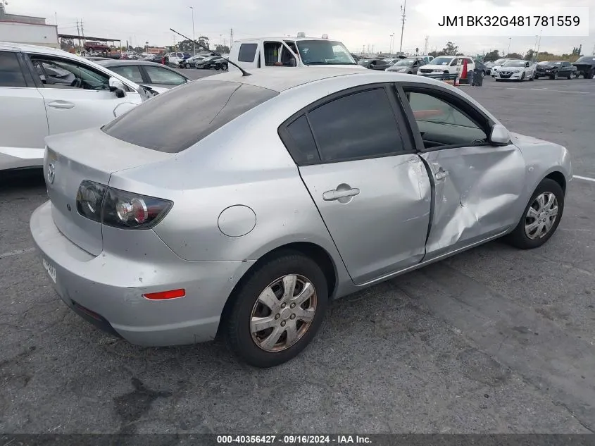 2008 Mazda Mazda3 I Sport VIN: JM1BK32G481781559 Lot: 40356427