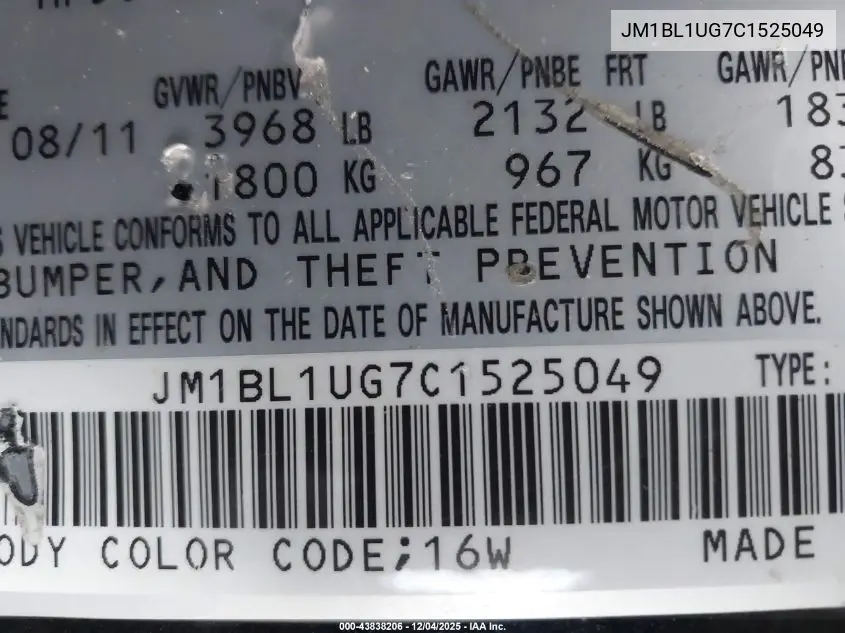 JM1BL1UG7C1525049 2012 Mazda Mazda3 I Sport