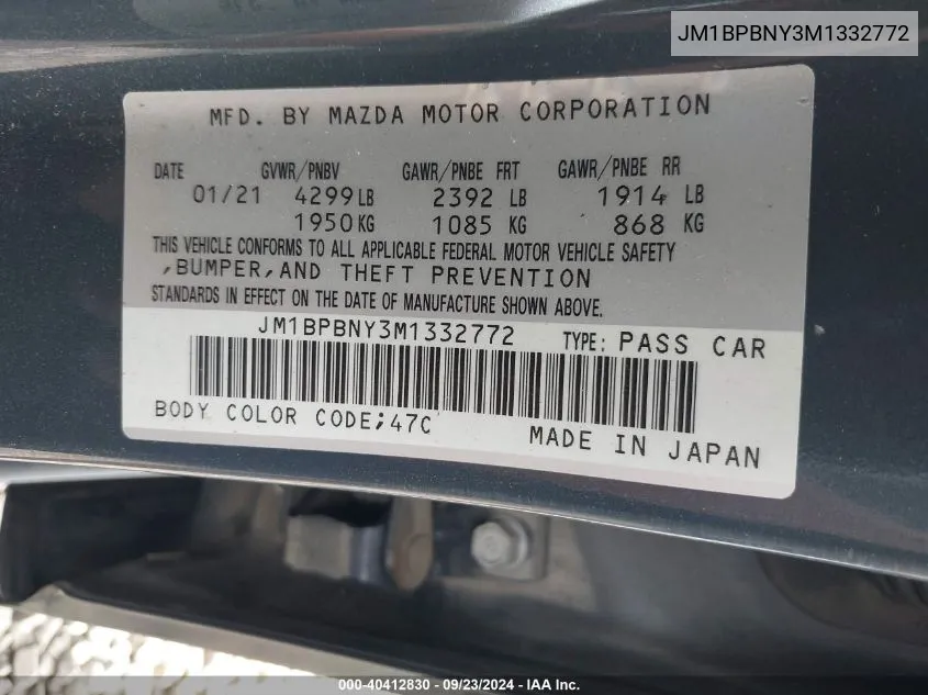 JM1BPBNY3M1332772 2021 Mazda Mazda3 2.5 Turbo Premium Plus