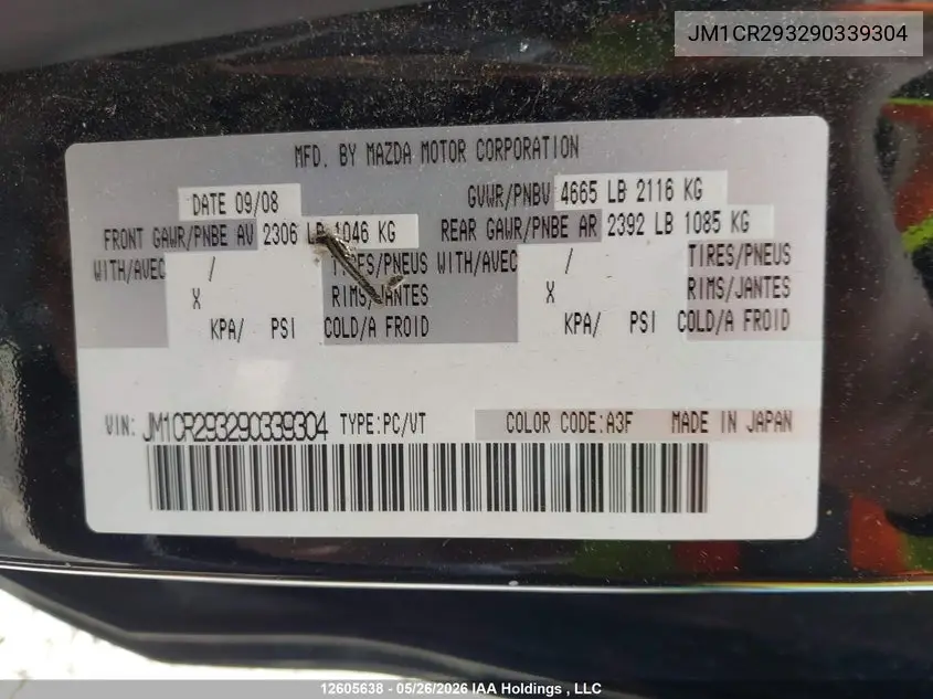 2009 Mazda Mazda5 VIN: JM1CR293290339304 Lot: 12605638