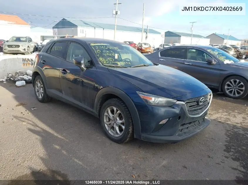 JM1DKDC7XK0402669 2019 Mazda Cx-3 Gs