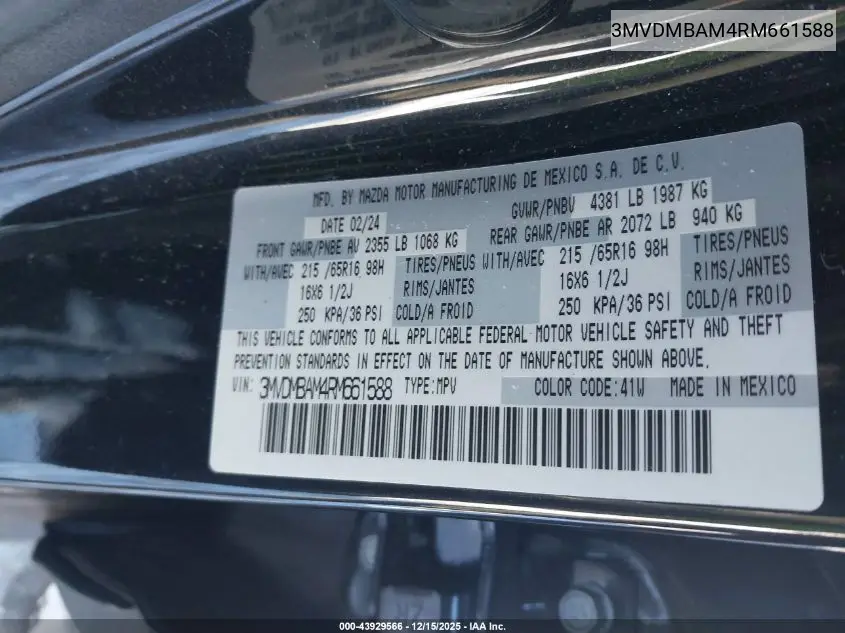 3MVDMBAM4RM661588 2024 Mazda Cx-30 2.5 S